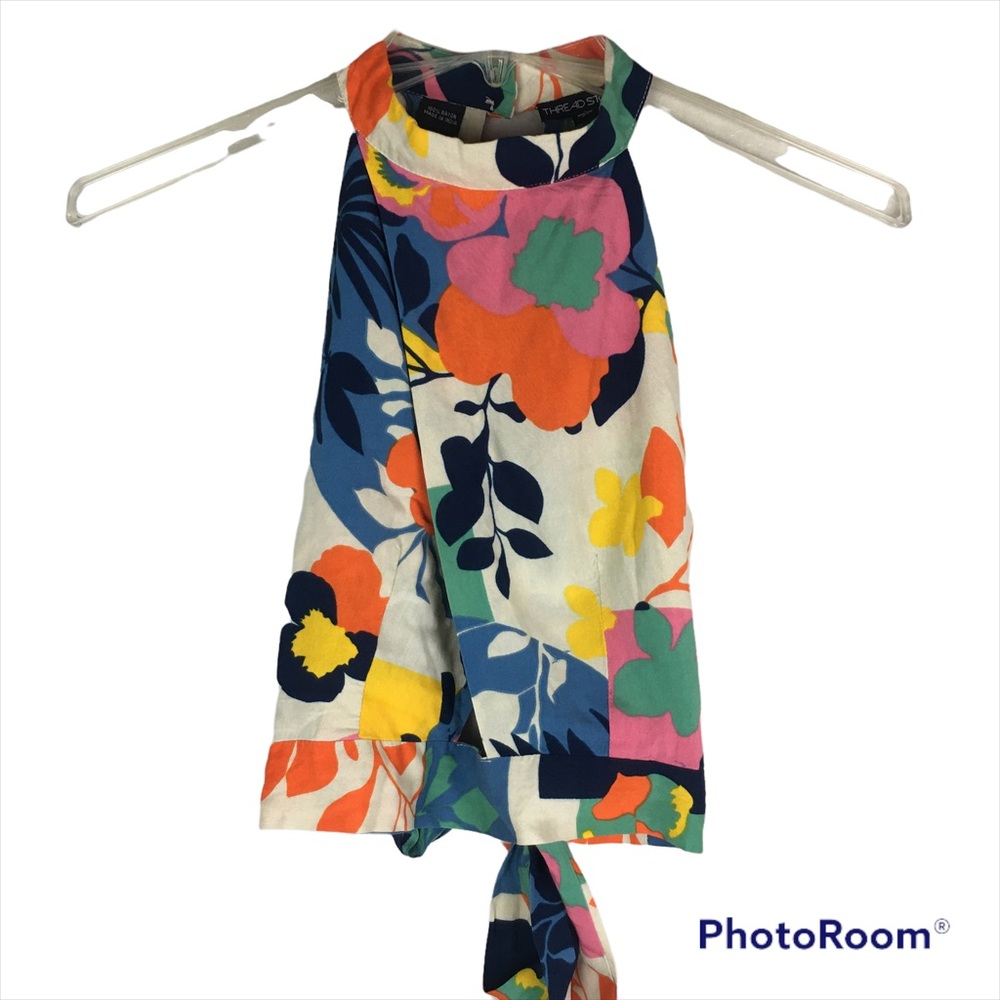 Thread Story floral cross over peek a boo wrap crop top